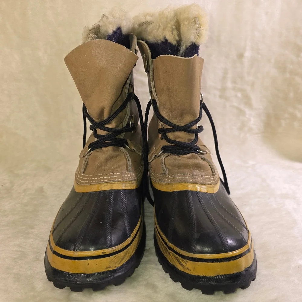 VTG Sorel Caribou Kaufman Winter Boots Duck Leather Wool Liners Mens 8 9